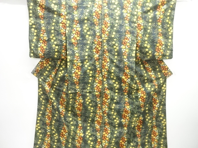 草花模様織り出し手織り紬着物